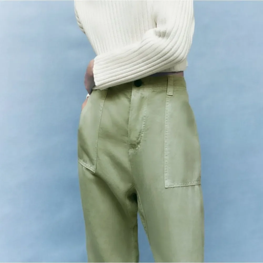 Zara LINEN BLEND TURNED UP CUFF PANTS
